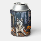 Siberische Husky pompoenen Halloween eng Blikjeskoeler (Blikje Achterkant)