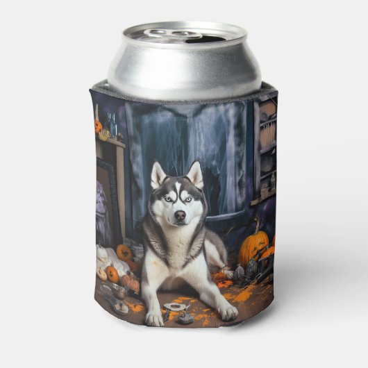 Siberische Husky pompoenen Halloween eng Blikjeskoeler (Blikje Achterkant)