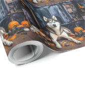 Siberische Husky pompoenen Halloween eng Cadeaupapier (Rol Hoek)