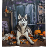 Siberische Husky pompoenen Halloween eng Douchegordijn (Voorkant)