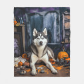 Siberische Husky pompoenen Halloween eng Fleece Deken (Voorkant)