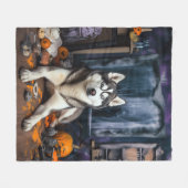 Siberische Husky pompoenen Halloween eng Fleece Deken (Voorkant (Horizontaal))