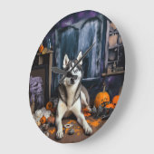Siberische Husky pompoenen Halloween eng Grote Klok (Hoek)