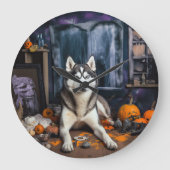 Siberische Husky pompoenen Halloween eng Grote Klok (Voorkant)