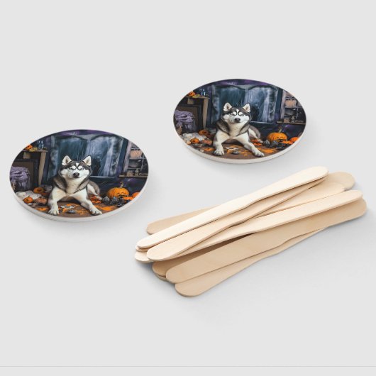 Siberische Husky pompoenen Halloween eng Handwaaier (Niet-gemonteerd)