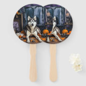 Siberische Husky pompoenen Halloween eng Handwaaier (Voorkant en achterkant)