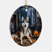 Siberische Husky pompoenen Halloween eng Keramisch Ornament (Rechts)