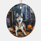 Siberische Husky pompoenen Halloween eng Keramisch Ornament (Links)