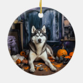 Siberische Husky pompoenen Halloween eng Keramisch Ornament (Achterkant)