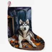 Siberische Husky pompoenen Halloween eng Kleine Kerstsok (Voorkant)
