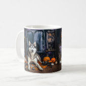 Siberische Husky pompoenen Halloween eng Koffiemok (Voorkant links)