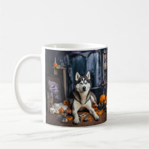 Siberische Husky pompoenen Halloween eng Koffiemok