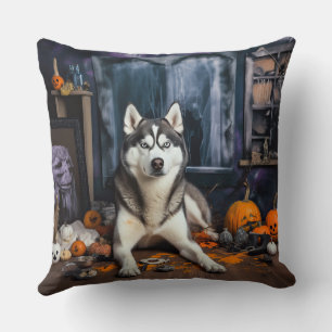 Siberische Husky pompoenen Halloween eng Kussen