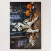 Siberische Husky pompoenen Halloween eng Legpuzzel (Verticaal)