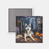 Siberische Husky pompoenen Halloween eng Magneet (Voorkant / Achterkant)