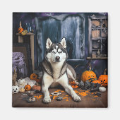 Siberische Husky pompoenen Halloween eng Magneet (Voorkant)