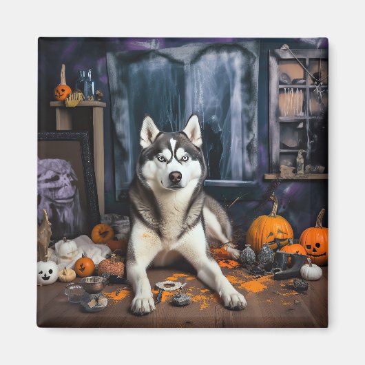 Siberische Husky pompoenen Halloween eng Magneet (Voorkant)