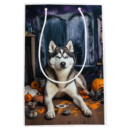 Siberische Husky pompoenen Halloween eng Medium Cadeauzakje (Voorkant)