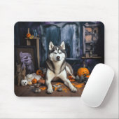 Siberische Husky pompoenen Halloween eng Muismat (Met muis)
