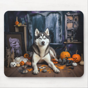 Siberische Husky pompoenen Halloween eng Muismat
