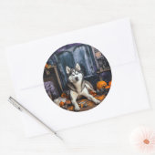 Siberische Husky pompoenen Halloween eng Ronde Sticker (Envelop)