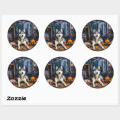 Siberische Husky pompoenen Halloween eng Ronde Sticker (Vel)
