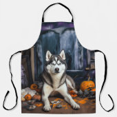 Siberische Husky pompoenen Halloween eng Schort (Voorkant)