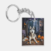 Siberische Husky pompoenen Halloween eng Sleutelhanger (Voorkant Links)
