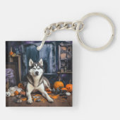 Siberische Husky pompoenen Halloween eng Sleutelhanger (Achterkant)