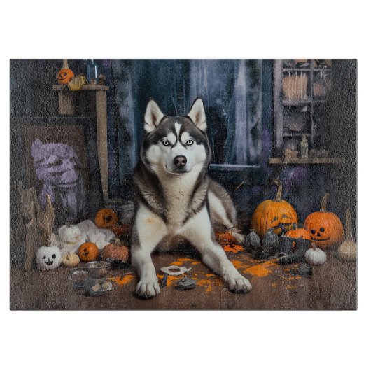 Siberische Husky pompoenen Halloween eng Snijplank (Voorkant)