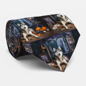 Siberische Husky pompoenen Halloween eng Stropdas (Opgerold)