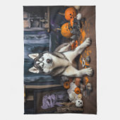 Siberische Husky pompoenen Halloween eng Theedoek (Verticaal)