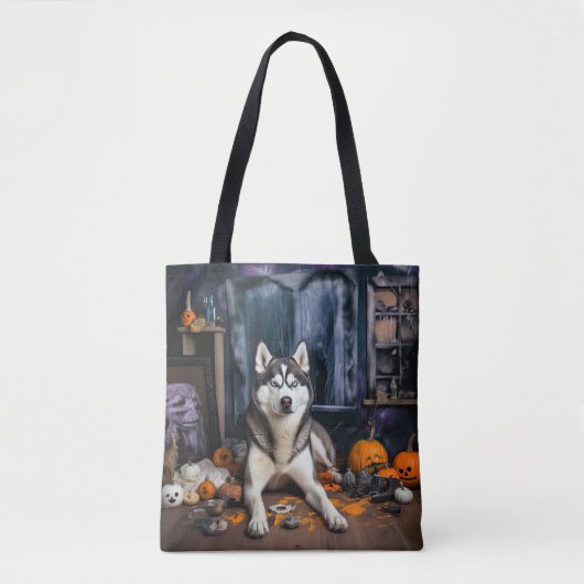 Siberische Husky pompoenen Halloween eng Tote Bag (Voorkant)
