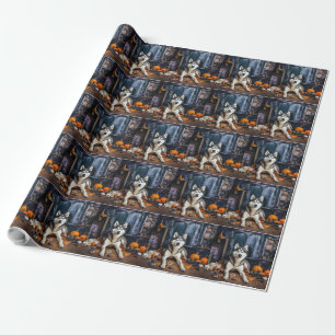 Siberische Husky Pompoenen Halloween Griezelen Cadeaupapier