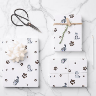 Siberische Husky Puppie Hond Dier Pootafdrukken Sp Inpakpapier Vel