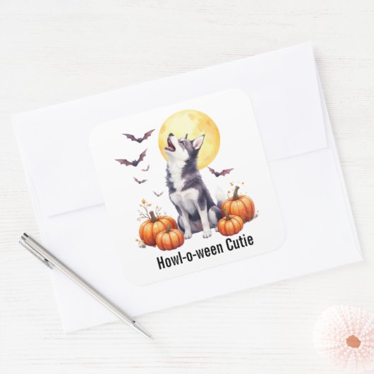 Siberische Husky Puppy Halloween Waterverf Vierkante Sticker (Envelop)