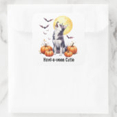 Siberische Husky Puppy Halloween Waterverf Vierkante Sticker (Tas)