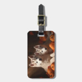 Siberische Husky Puppy Herfst Delight Pompoen Bagagelabel (Voorkant verticaal)