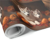 Siberische Husky Puppy Herfst Delight Pompoen Cadeaupapier (Rol Hoek)