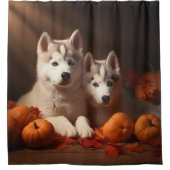 Siberische Husky Puppy Herfst Delight Pompoen Douchegordijn (Voorkant)