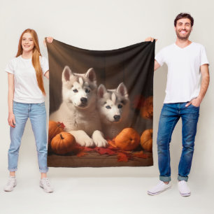 Siberische Husky Puppy Herfst Delight Pompoen Fleece Deken