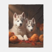 Siberische Husky Puppy Herfst Delight Pompoen Fleece Deken (Voorkant)