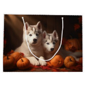 Siberische Husky Puppy Herfst Delight Pompoen Groot Cadeauzakje (Achterkant)