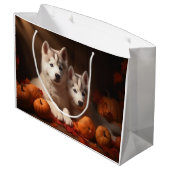 Siberische Husky Puppy Herfst Delight Pompoen Groot Cadeauzakje (Achterkant Gekanteld)