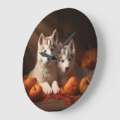 Siberische Husky Puppy Herfst Delight Pompoen Grote Klok (Hoek)