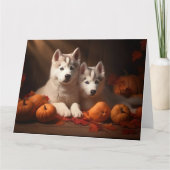 Siberische Husky Puppy Herfst Delight Pompoen Kaart (Voorkant)