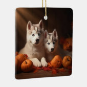 Siberische Husky Puppy Herfst Delight Pompoen Keramisch Ornament (Rechts)