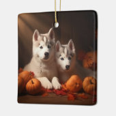 Siberische Husky Puppy Herfst Delight Pompoen Keramisch Ornament (Links)