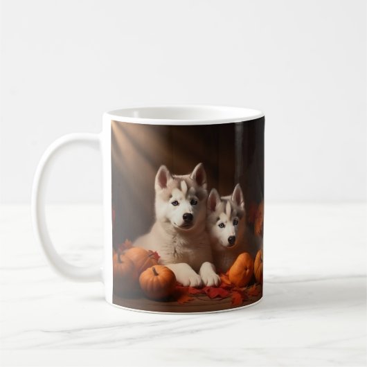 Siberische Husky Puppy Herfst Delight Pompoen Koffiemok (Links)