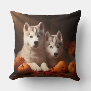 Siberische Husky Puppy Herfst Delight Pompoen Kussen